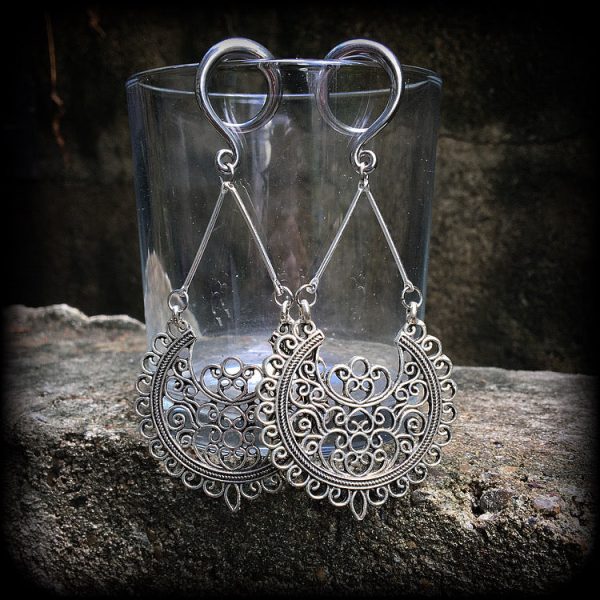 Filigree mandala gauged earrings-Aphrodite earrings For Sale