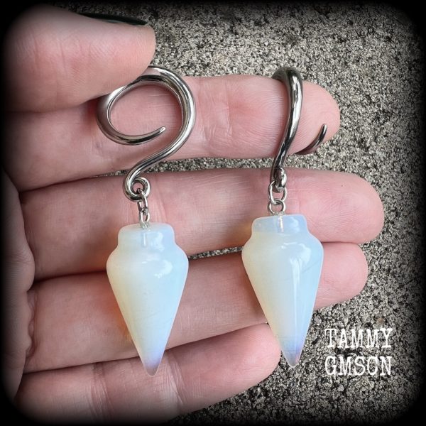 Opalite gauged earrings-Gemstone earrings on Sale