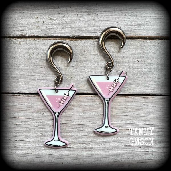 Zombie martini gauged earrings-Halloween earrings For Discount