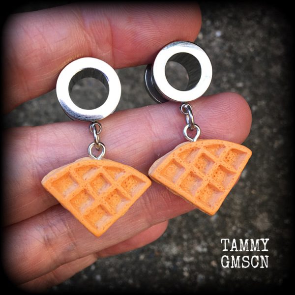 Waffle tunnel earrings-Novelty waffles ear gauges For Discount