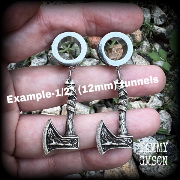 Viking axe tunnel earrings-Viking jewelry Cheap