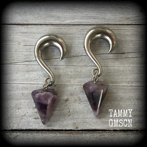 Amethyst gauged earrings Discount