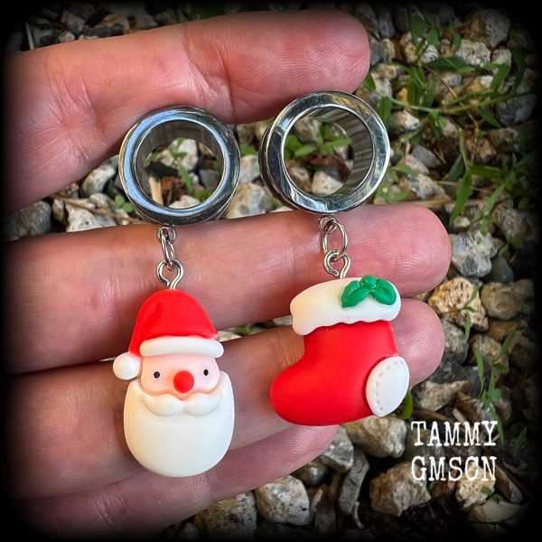 Santa Claus tunnels-Christmas tunnel earrings For Discount