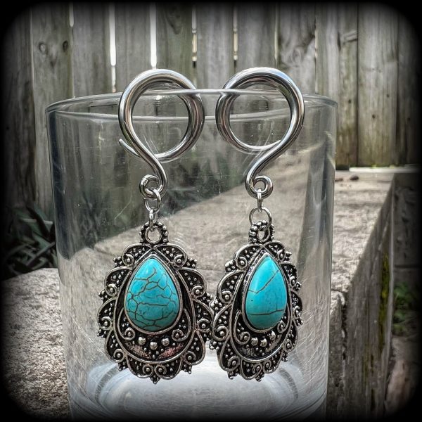 Turquoise gauged earrings-Ear weights Online