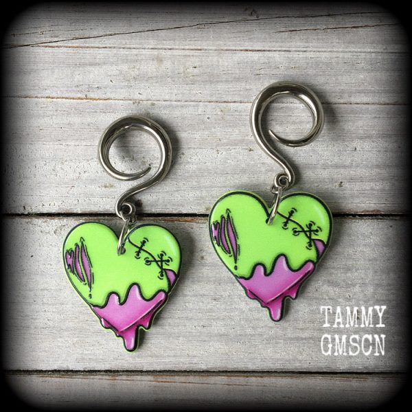 Zombie heart gauged earrings-Halloween earrings Online Hot Sale