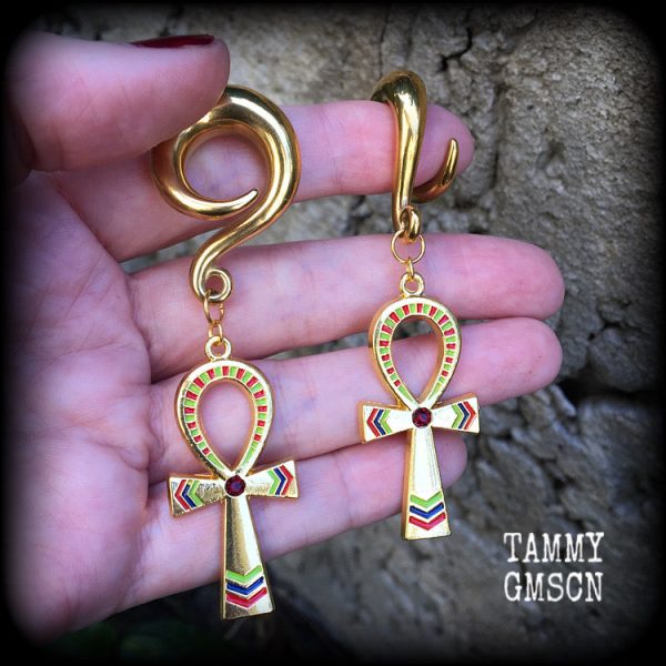 Ankh gauged earrings-Egyptian ear gauges For Sale