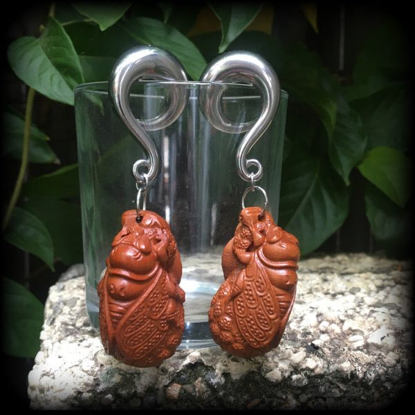 Cicada gauged earrings-Carved wood earrings For Cheap