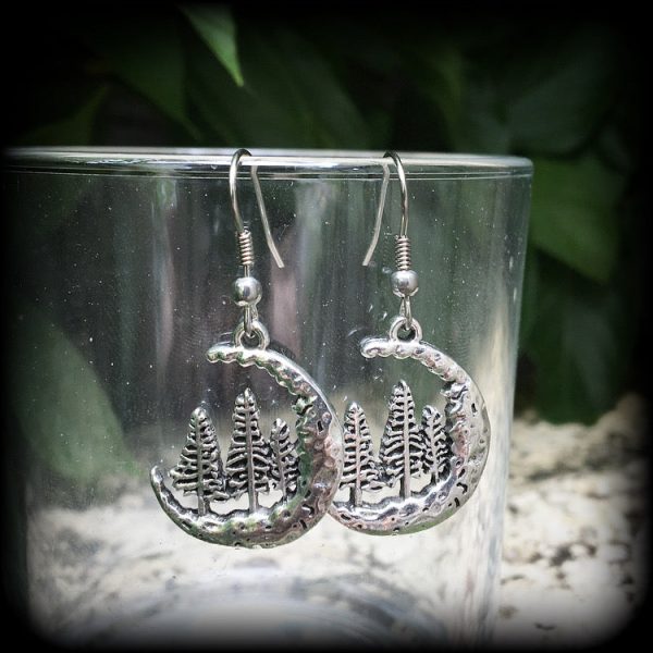 Fir tree and crescent moon earrings Online