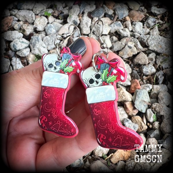 Gothic Santa stocking earrings-Christmas earrings Supply