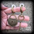 Antique bronze padlock and key hoop earrings-Tunnel hoops on Sale