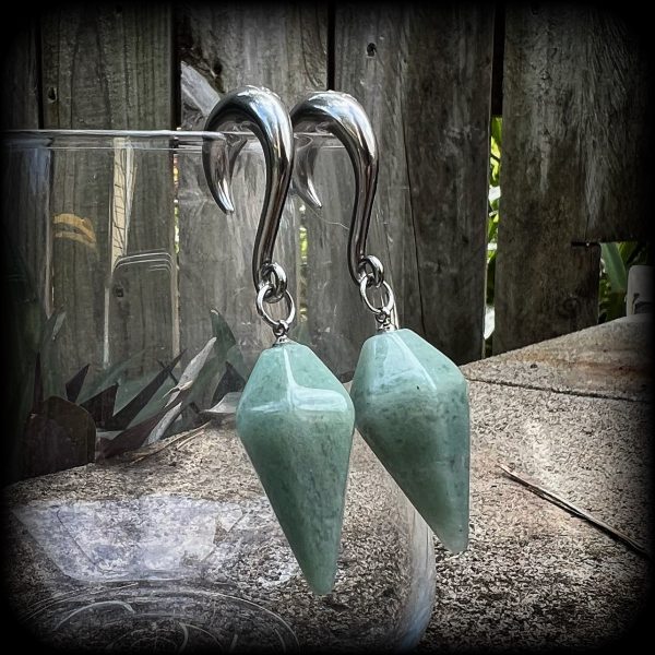 Aventurine gauged earrings-Gemstone ear wieghts on Sale