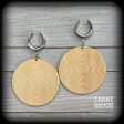 Tribal spiral wood disc earrings-Gauged earrings For Sale