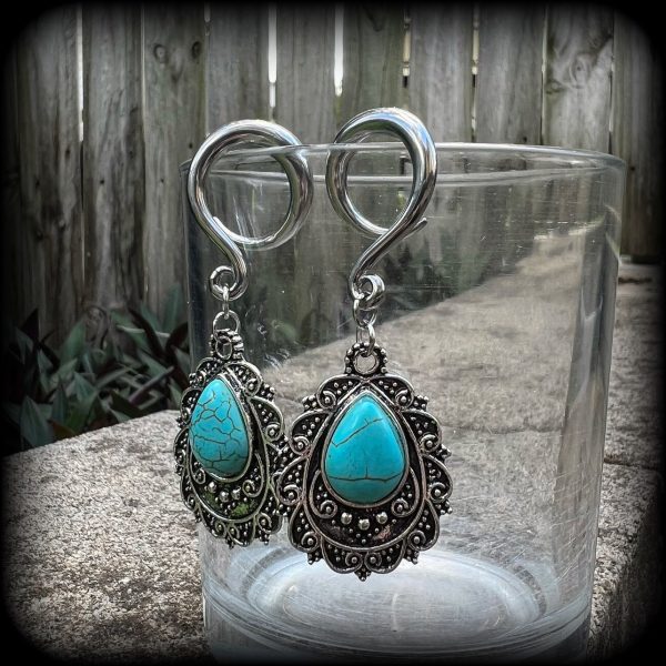 Turquoise gauged earrings-Ear weights Online