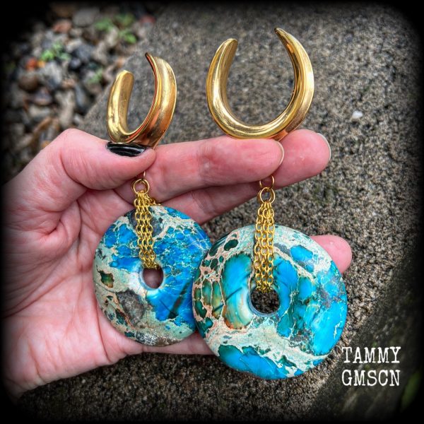 Turquoise ocean jasper ear weights-Gauged earrings Supply