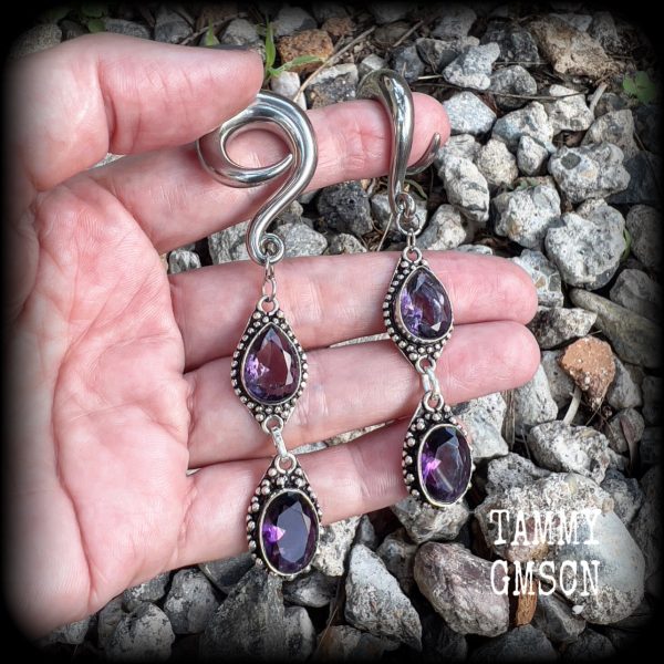 Amethyst gauged earrings-Gemstone gauges Sale