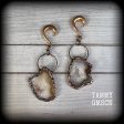 Agate geode slice gauged earrings For Sale