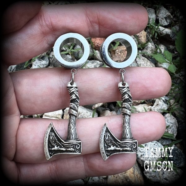 Viking axe tunnel earrings-Viking jewelry Cheap