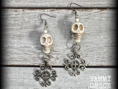 Skull and fleur de lis earrings-Erzulie earrings Sale