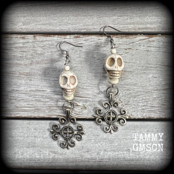 Skull and fleur de lis earrings-Erzulie earrings Sale