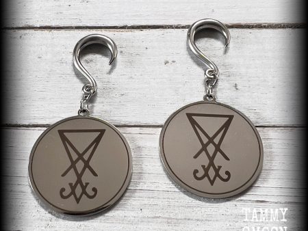 Stainless steel Sigil of Lucifer gauged earrings Sale