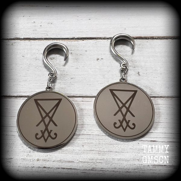 Stainless steel Sigil of Lucifer gauged earrings Sale