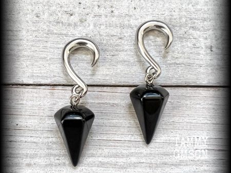 Black obsidian gauged earrings-Gemstone gauges For Discount