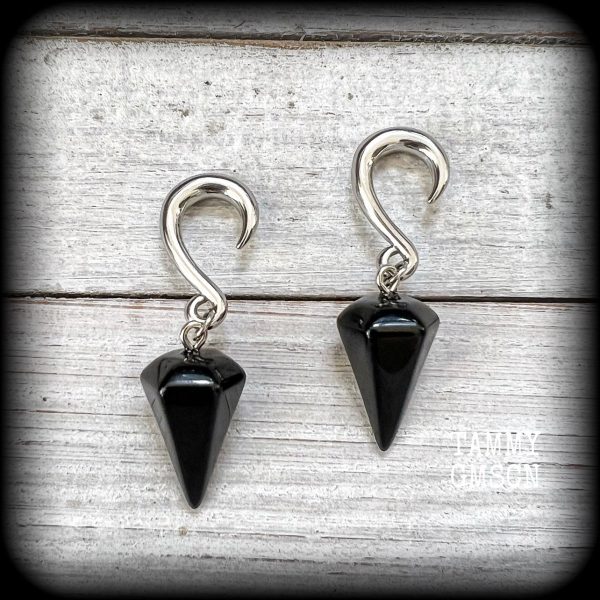 Black obsidian gauged earrings-Gemstone gauges For Discount