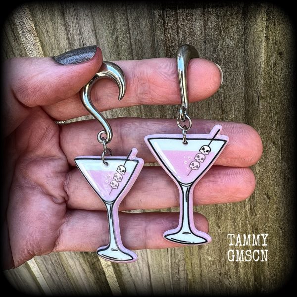 Zombie martini gauged earrings-Halloween earrings For Discount