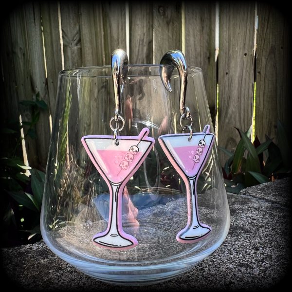 Zombie martini gauged earrings-Halloween earrings For Discount