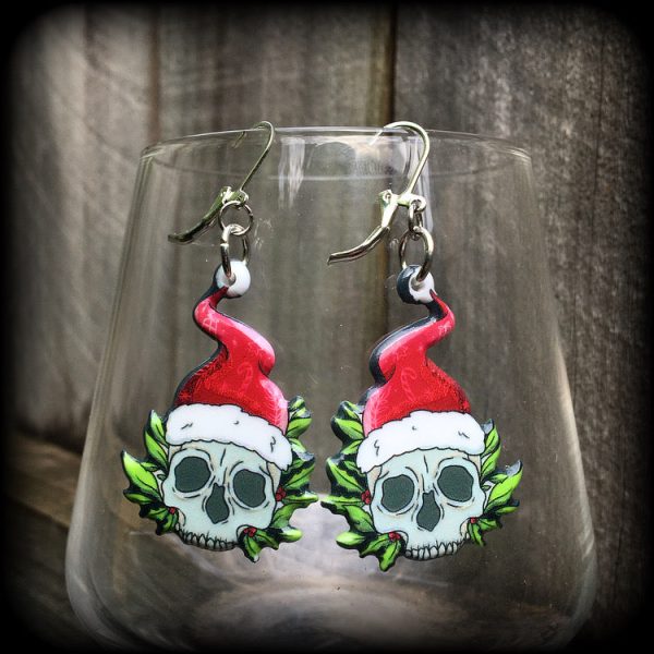 Santa claus skull earrings-Christmas earrings Online Sale