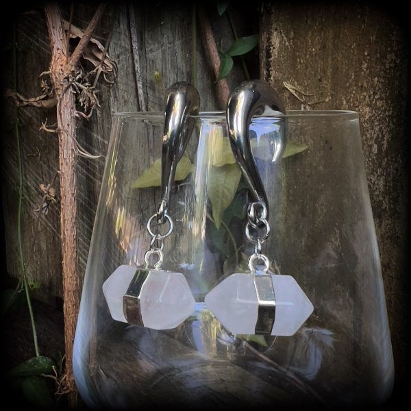 Clear quartz obelisk gauged earrings-Ear gauges Cheap