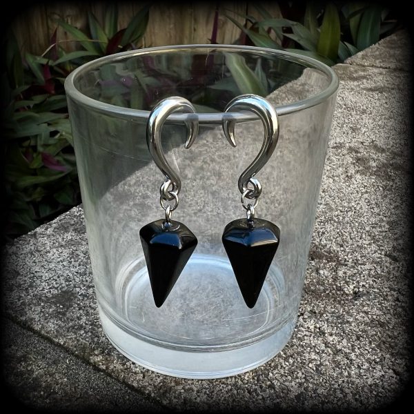 Black obsidian gauged earrings-Gemstone gauges For Discount