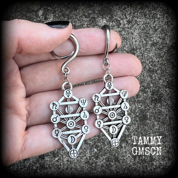 Tree of life gauged earrings-Qabalah jewelry For Cheap