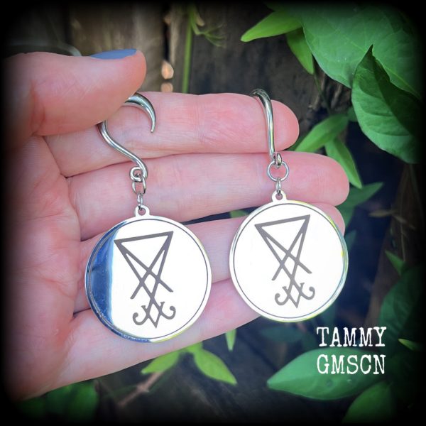 Stainless steel Sigil of Lucifer gauged earrings Sale