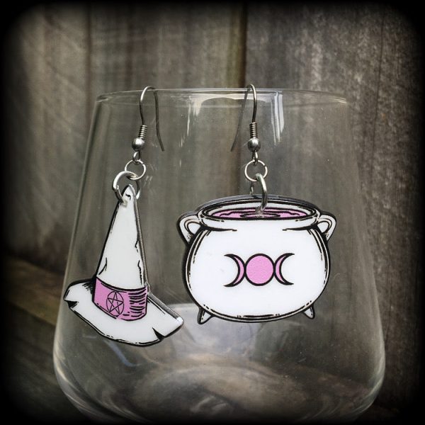 Witches hat and cauldron earrings-Pastel goth earrings Online Sale