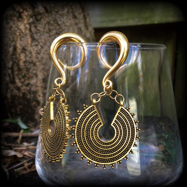 Antique gold Ishtar disc gauged earrings Sale