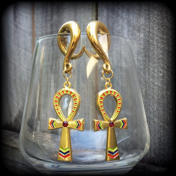 Ankh gauged earrings-Egyptian ear gauges For Sale