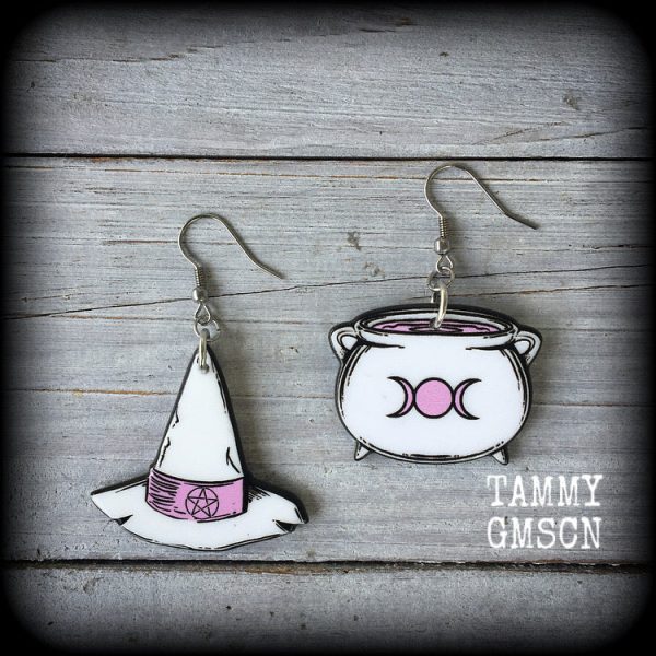 Witches hat and cauldron earrings-Pastel goth earrings Online Sale