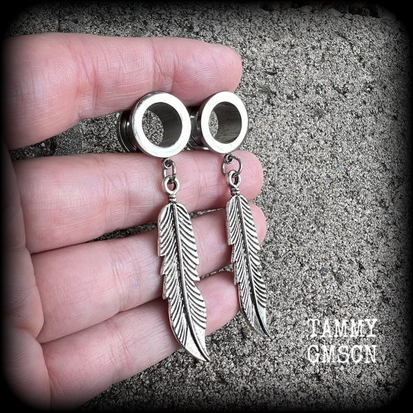 Feather tunnel earrings-Boho tunnels Supply