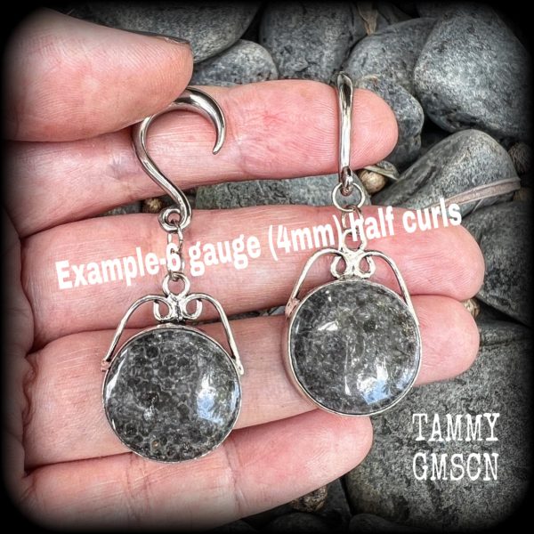 Stingray coral jasper gauged earrings-Hanging gauges Online now