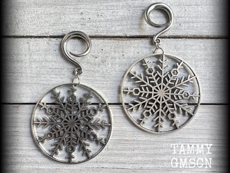 Snowflake gauged earrings-Christmas earrings Cheap