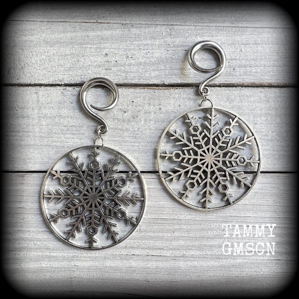 Snowflake gauged earrings-Christmas earrings Cheap