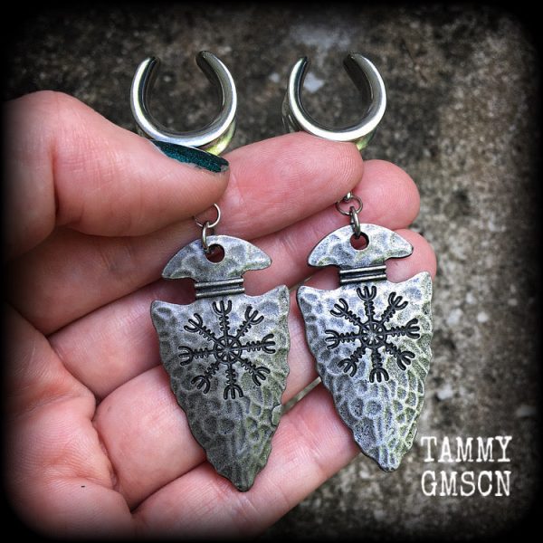 Viking arrowhead gauged earrings-Helm of awe rune gauges Sale