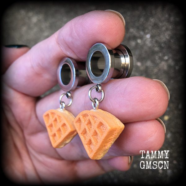 Waffle tunnel earrings-Novelty waffles ear gauges For Discount