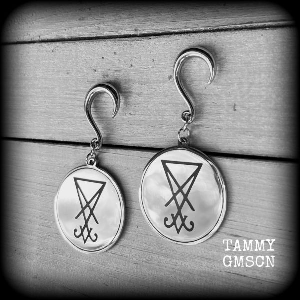 Stainless steel Sigil of Lucifer gauged earrings Sale