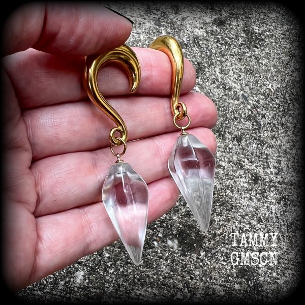 Clear quartz faceted gauged earrings Online Hot Sale