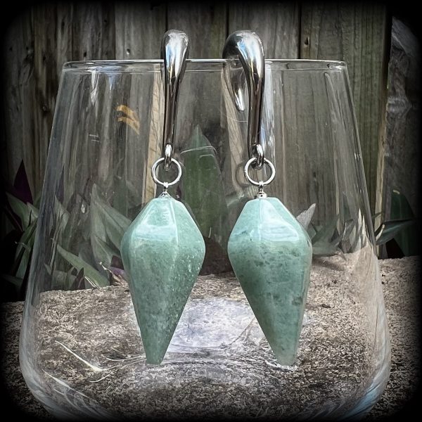 Aventurine gauged earrings-Gemstone ear wieghts on Sale