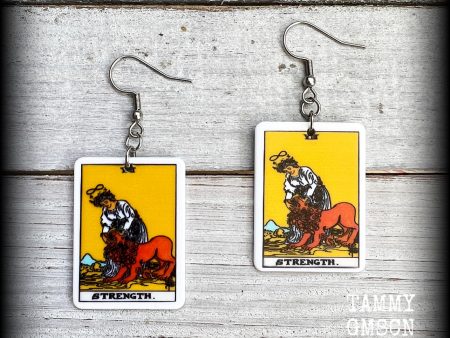 Strength tarot card earrings-Occult jewelry For Cheap