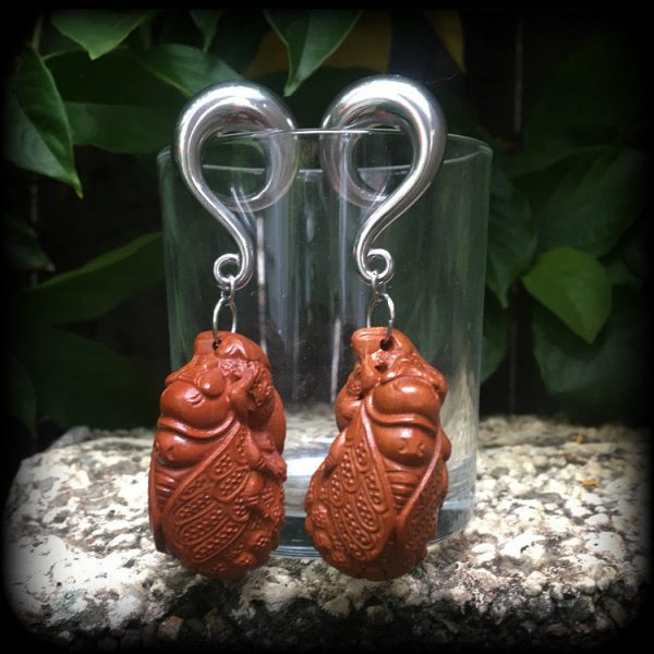 Cicada gauged earrings-Carved wood earrings For Cheap