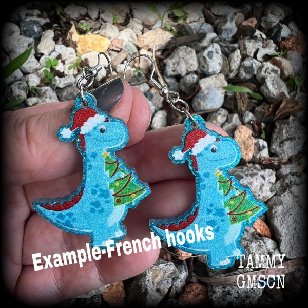 Dinosaur earrings-Christmas earrings-Yule earrings Discount